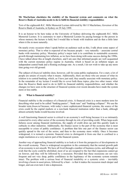 Mr Macfarlane Elucidates the Stability of the Financial System and Comments on What the Reserve Bank of Australia Needs to Do To