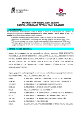 Información Inicial Xxiv Edición Torneo Juvenil De Fútbol Villa De Adeje