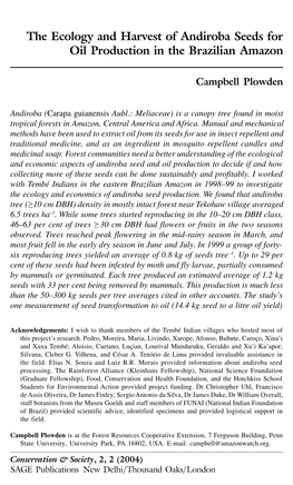 The Ecology and Harvest of Andiroba Seeds for Oil Production in the Brazilian Amazon