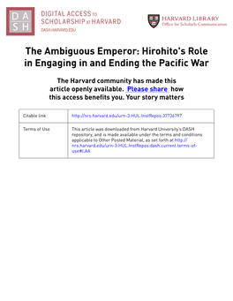 Hirohito's Role in Engaging in and Ending the Pacific War