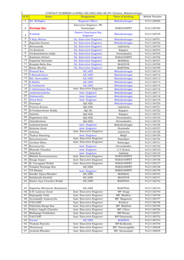 Sl.N O Name Designation Place of Working Mobile Number a M 1 Sri. M.Raghu Regional Officer Mahabubnagar 9121136000 2 Narsinga Ra