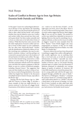 Nick Thorpe Scales of Conflict in Bronze Age to Iron Age Britain: Enemies Both Outside and Within