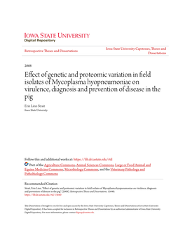 Effect of Genetic and Proteomic Variation in Field Isolates of Mycoplasma Hyopneumoniae on Virulence, Diagnosis and Prevention O