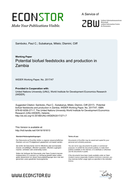 Potential Biofuel Feedstocks and Production in Zambia