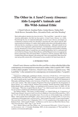 The Other in a Sand County Almanac : Aldo Leopold's Animals and His