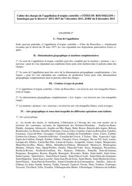 CÔTES DU ROUSSILLON » Homologué Par Le Décret N° 2011-1817 Du 7 Décembre 2011, JORF Du 8 Décembre 2011