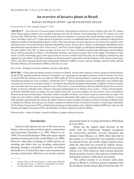 An Overview of Invasive Plants in Brazil RAFAEL DUDEQUE ZENNI1,2 and SÍLVIA RENATE ZILLER1 (Received: June 22, 2010; Accepted: August 17, 2011)