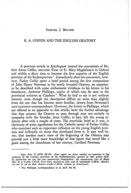 R. A. COFFIN and the ENGLISH ORATORY a Previous Article In