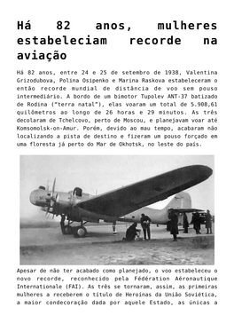 Há 82 Anos, Mulheres Estabeleciam Recorde Na Aviação