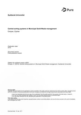 Syddansk Universitet Central Sorting Systems in Municipal Solid Waste