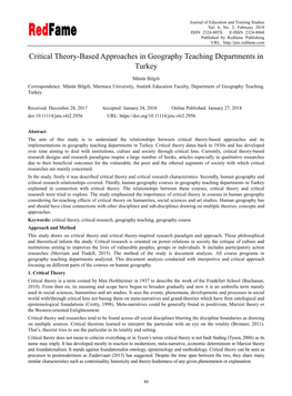 Critical Theory-Based Approaches in Geography Teaching Departments in Turkey