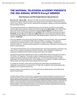 26Th Annual Sports Emmy Awards Winners