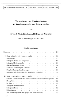 Verbreitung Von Glazialpflanzen Im Vereisungsgebiet Des Schwarzwalds