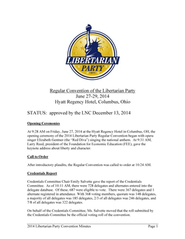 2014 Libertarian Party Convention Minutes Page 1