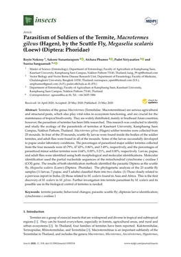 Parasitism of Soldiers of the Termite, Macrotermes Gilvus (Hagen), by the Scuttle Fly, Megaselia Scalaris (Loew) (Diptera: Phoridae)