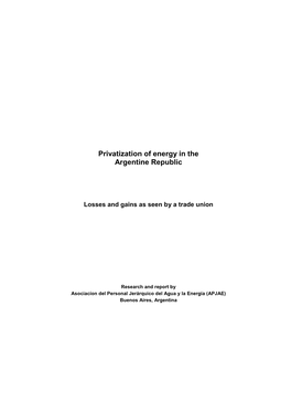 Privatization of Energy in the Argentine Republic