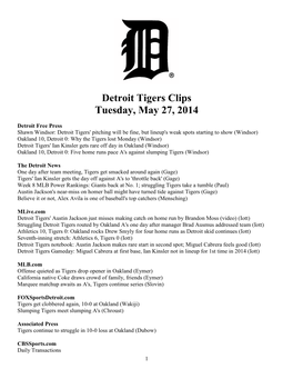 Detroit Tigers Clips Tuesday, May 27, 2014