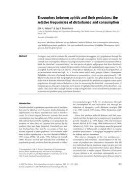 Encounters Between Aphids and Their Predators: the Relative Frequencies of Disturbance and Consumption