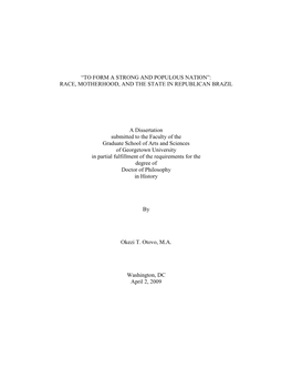 Race, Motherhood, and the State in Republican Brazil A