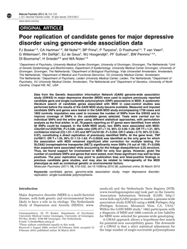 Poor Replication of Candidate Genes for Major Depressive Disorder Using