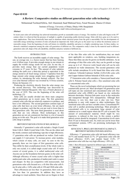 Comparative Studies on Different Generation Solar Cells