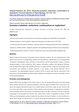 Genome Evolution: Extinction, Continuation Or Explosion? Current Opinion in Plant Biology 15:115–121