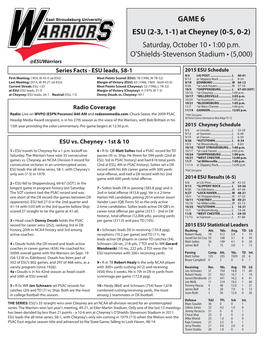 GAME NOTES ESU at a Glance Denny Douds Is 3Rd in Career Wins in Division II History, and 20Th in DENNY DOUDS by the NUMBERS Location