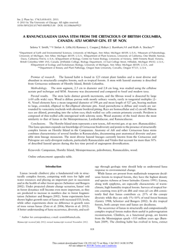 A Ranunculalean Liana Stem from the Cretaceous of British Columbia, Canada: Atli Morinii Gen