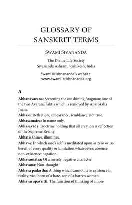 Glossary of Sanskrit Terms