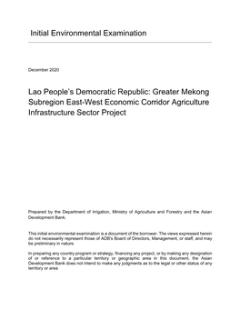 Greater Mekong Subregion East-West Economic Corridor Agriculture Infrastructure Sector Project