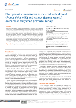 Plant Parasitic Nematodes Associated with Almond (Prunus Dolcis Mill.) and Walnut (Juglans Regia L.) Orchards in Adiyaman Province, Turkey