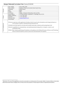 Rasigan Maharajh Curriculum Vitae Version 20140308