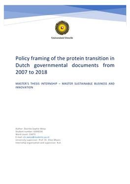 R19 Policy Framing of the Protein Transition in Dutch Governmental