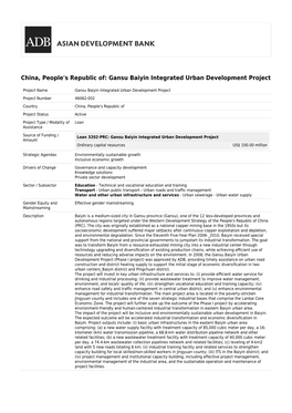 Gansu Baiyin Integrated Urban Development Project