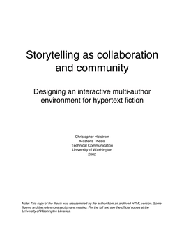 Storytelling As Collaboration and Community