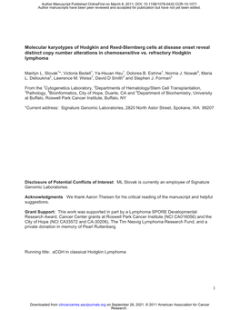 1 Molecular Karyotypes of Hodgkin and Reed-Sternberg Cells At