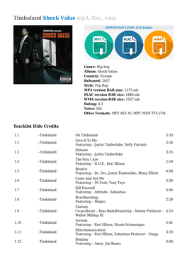 Timbaland Shock Value Mp3, Flac, Wma