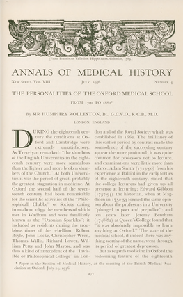 The Personalities of the Oxford Medical School, 1700-1880