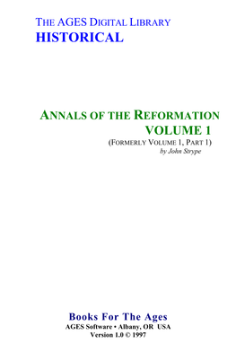 Annals of the Reformation Vol. 1