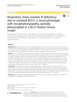 Respiratory Chain Complex III Deficiency Due to Mutated BCS1L: A