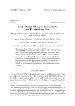 On the Proton Affinity of Peroxynitrite and Peroxynitrous Acid