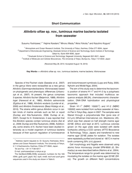 Aliivibrio Sifiae Sp. Nov., Luminous Marine Bacteria Isolated from Seawater