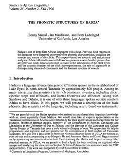 The Phonetic Structures of Hadza *