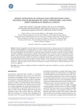 Spatial Estimation of Average Daily Precipitation Using Multiple Linear Regression by Using Topographic and Wind Speed Variables in Tropical Climate