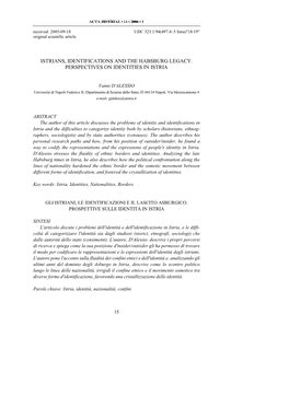 Acta Histriae • 1 • 2006 • 1 Istrians, Identifications and the Habsburg Legacy. Perspectives on Identities in Istria