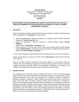 SANTAM LIMITED (Incorporated in the Republic of South Africa) Registration Number 1918/001680/06 JSE Share Code: SNT ISIN: ZAE000093779 (“Santam”)