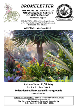 Bromeletter the Official Journal of the Bromeliad Society of Australia Inc