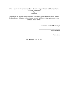 No Readership for Peace? American News Media Coverage of Transitional Justice in South Africa and Sierra Leone by Amy Hunt