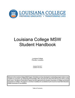 Louisiana College MSW Student Handbook