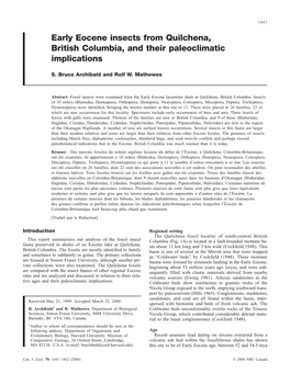 Early Eocene Insects from Quilchena, British Columbia, and Their Paleoclimatic Implications